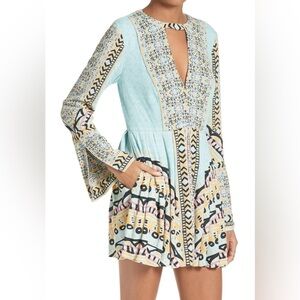 Free People Tegan Border Dress Blue Print Size 6